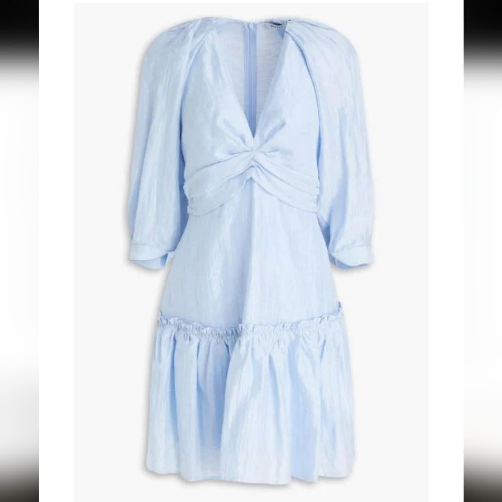 MSRP $400 Sandro Tourmaline Blue Linen Mini Dress Size XS / FR 34 - Picture 4 of 9
